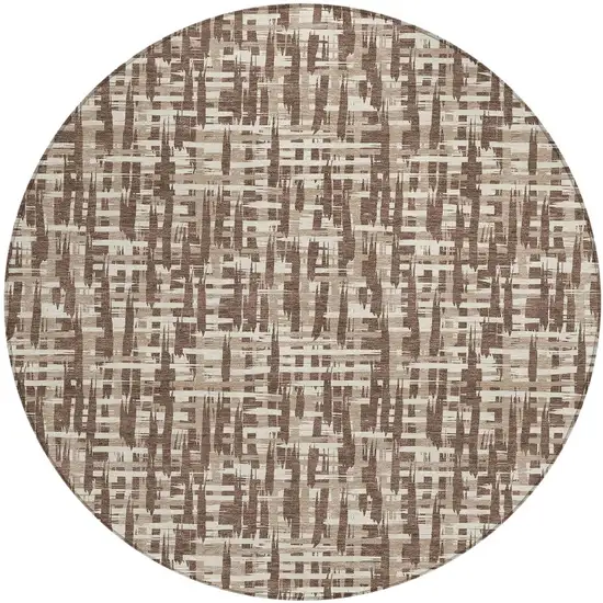 8' Brown Tan And Beige Round Abstract Washable Indoor Outdoor Area Rug Photo 6