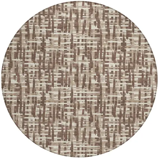 8' Brown Tan And Beige Round Abstract Washable Indoor Outdoor Area Rug Photo 2