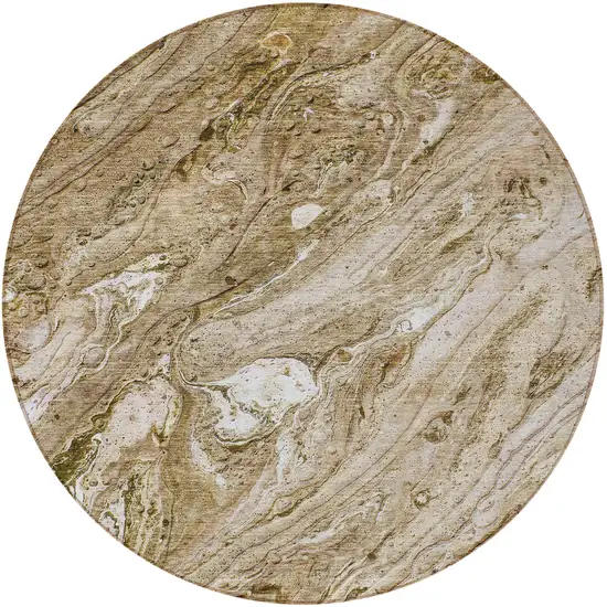 8' Brown Tan And Beige Round Abstract Washable Indoor Outdoor Area Rug Photo 5