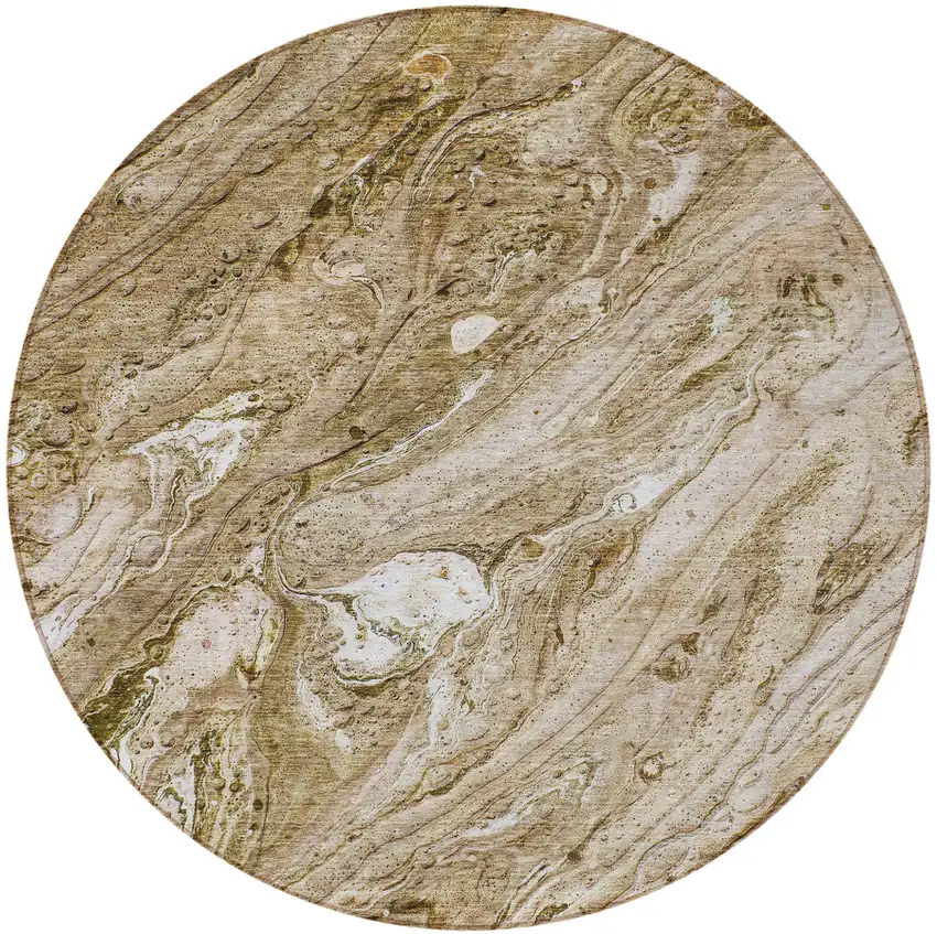8' Brown Tan And Beige Round Abstract Washable Indoor Outdoor Area Rug Photo 5