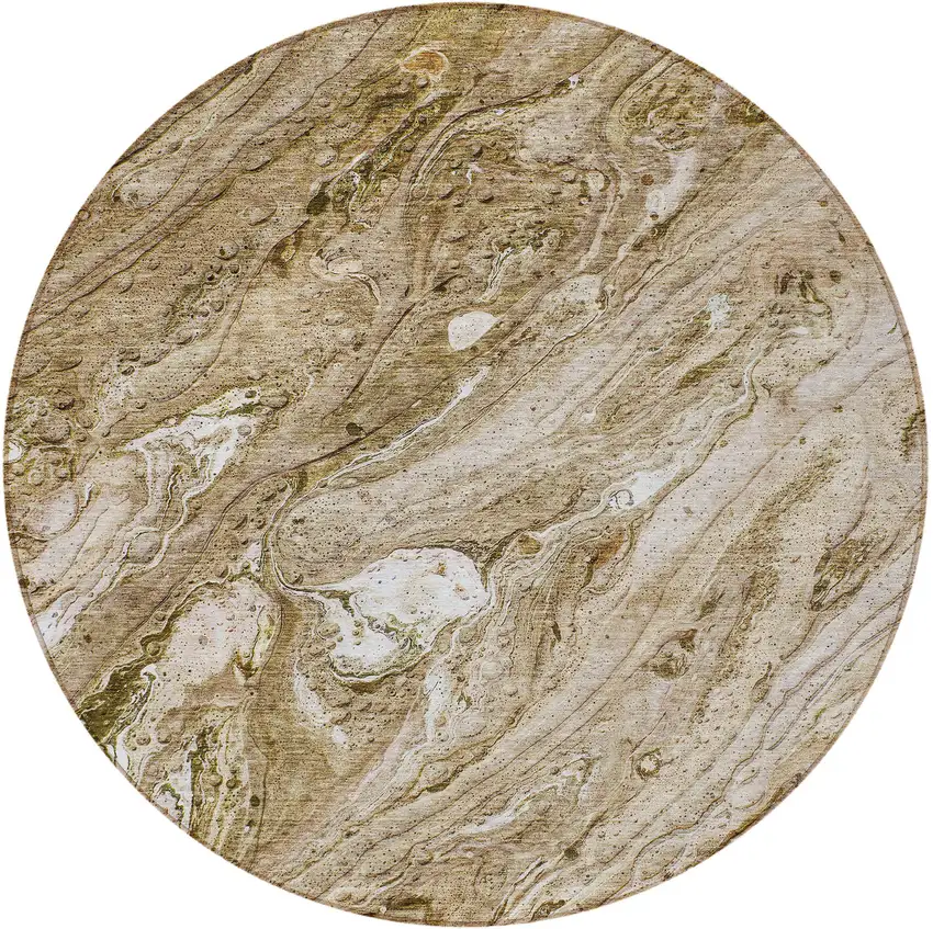 8' Brown Tan And Beige Round Abstract Washable Indoor Outdoor Area Rug Photo 5