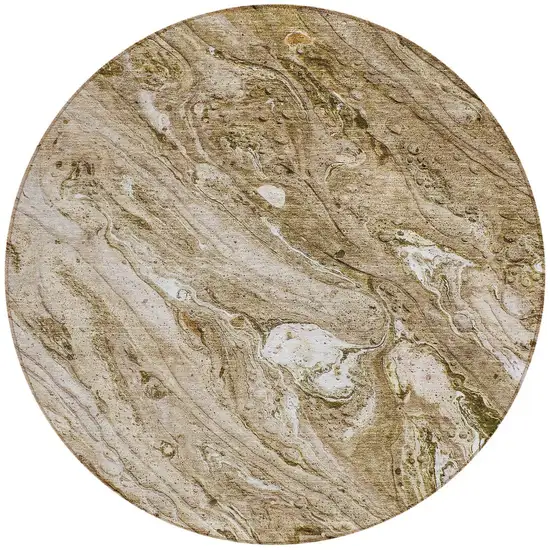 8' Brown Tan And Beige Round Abstract Washable Indoor Outdoor Area Rug Photo 4