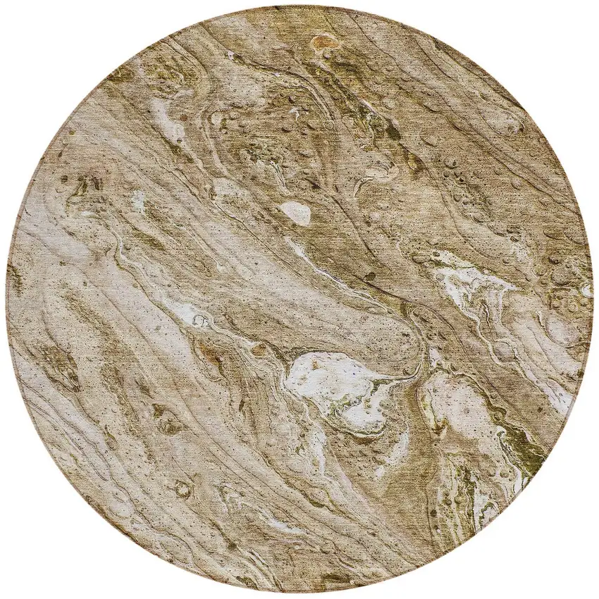 8' Brown Tan And Beige Round Abstract Washable Indoor Outdoor Area Rug Photo 4