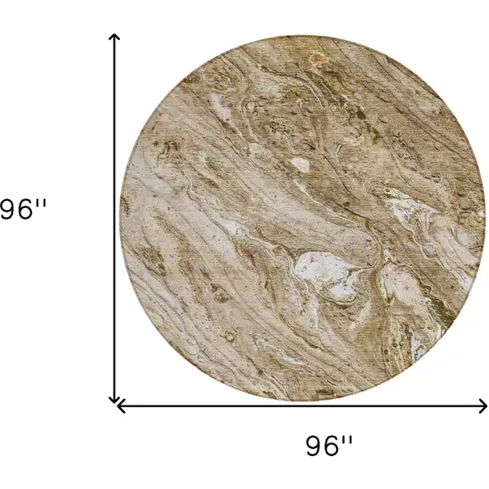 8' Brown Tan And Beige Round Abstract Washable Indoor Outdoor Area Rug Photo 9