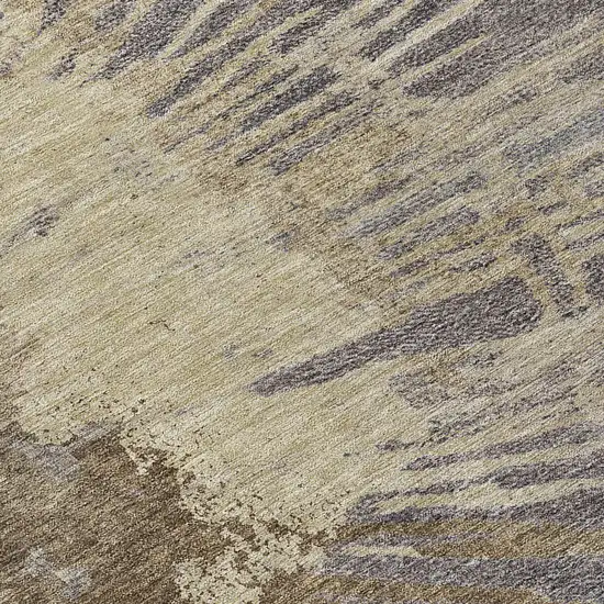 8' Brown Tan And Beige Round Abstract Washable Indoor Outdoor Area Rug Photo 9