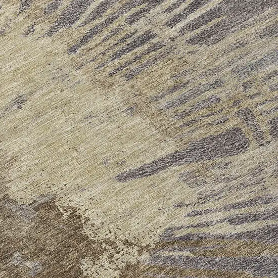 8' Brown Tan And Beige Round Abstract Washable Indoor Outdoor Area Rug Photo 9
