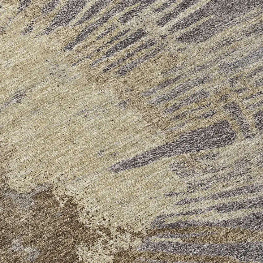 8' Brown Tan And Beige Round Abstract Washable Indoor Outdoor Area Rug Photo 9