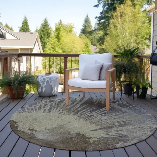 8' Brown Tan And Beige Round Abstract Washable Indoor Outdoor Area Rug Photo 6