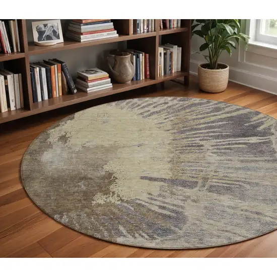 8' Brown Tan And Beige Round Abstract Washable Indoor Outdoor Area Rug Photo 8