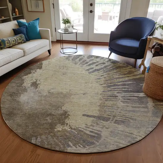 8' Brown Tan And Beige Round Abstract Washable Indoor Outdoor Area Rug Photo 7
