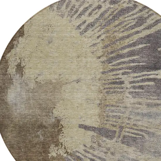 8' Brown Tan And Beige Round Abstract Washable Indoor Outdoor Area Rug Photo 4