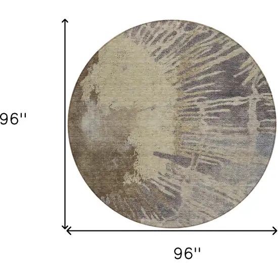 8' Brown Tan And Beige Round Abstract Washable Indoor Outdoor Area Rug Photo 3