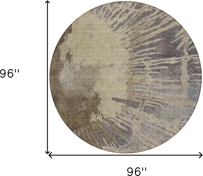 8' Brown Tan And Beige Round Abstract Washable Indoor Outdoor Area Rug Photo 3