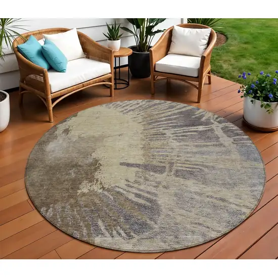 8' Brown Tan And Beige Round Abstract Washable Indoor Outdoor Area Rug Photo 1