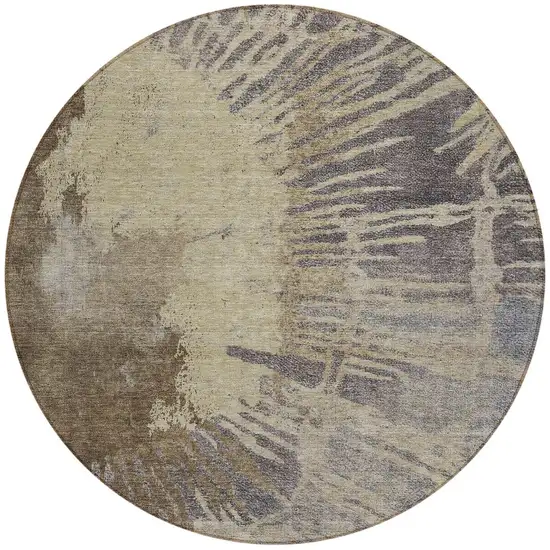 8' Brown Tan And Beige Round Abstract Washable Indoor Outdoor Area Rug Photo 5