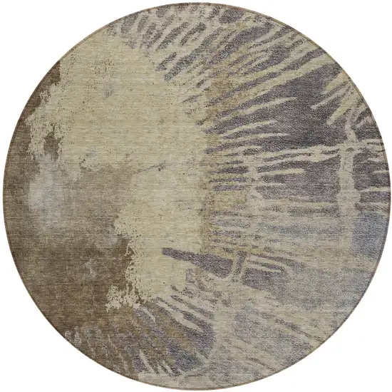 8' Brown Tan And Beige Round Abstract Washable Indoor Outdoor Area Rug Photo 2