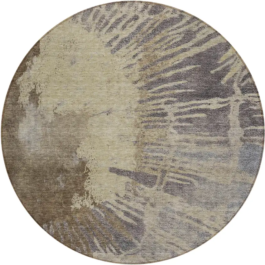 8' Brown Tan And Beige Round Abstract Washable Indoor Outdoor Area Rug Photo 2
