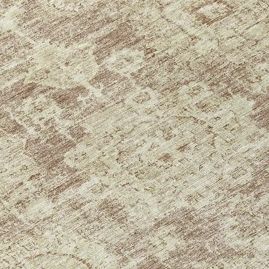 8' Brown Tan And Beige Round Floral Washable Indoor Outdoor Area Rug Photo 9