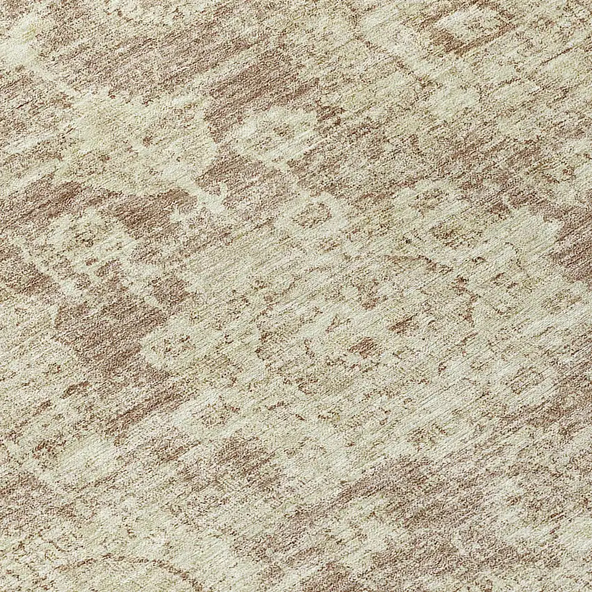 8' Brown Tan And Beige Round Floral Washable Indoor Outdoor Area Rug Photo 9
