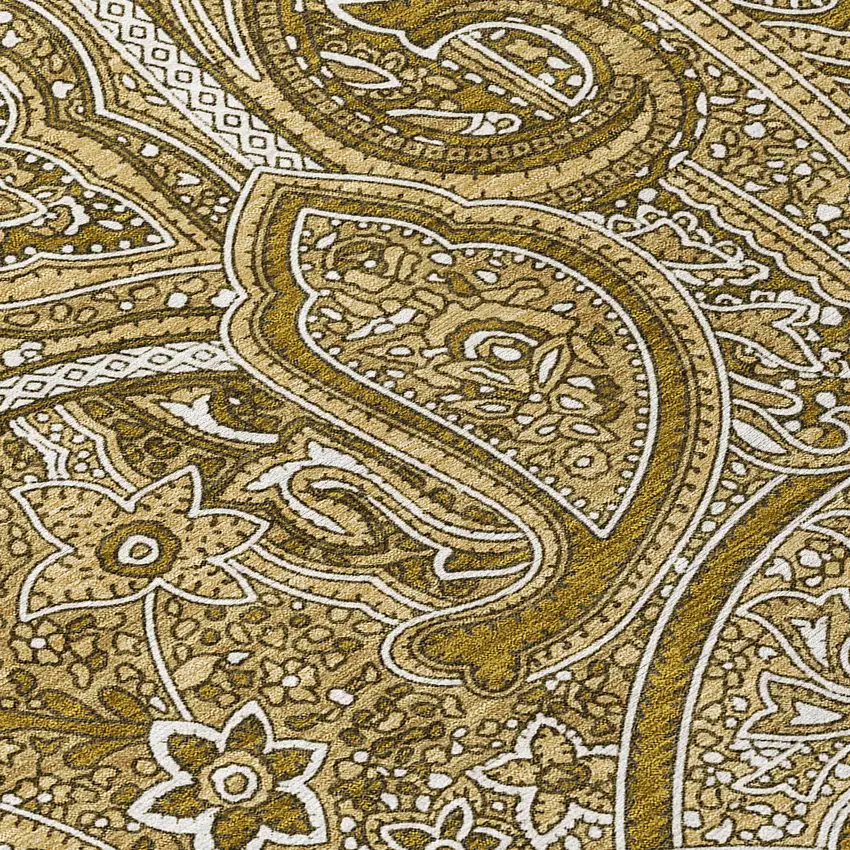 8' Brown Tan And Beige Round Paisley Washable Indoor Outdoor Area Rug Photo 4