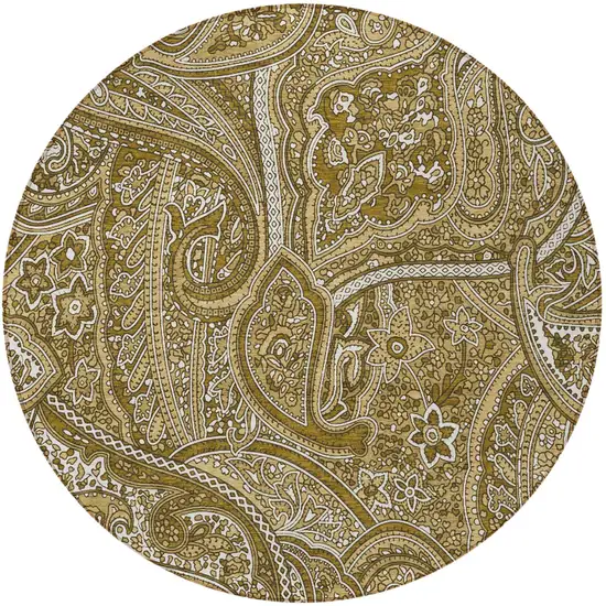 8' Brown Tan And Beige Round Paisley Washable Indoor Outdoor Area Rug Photo 5