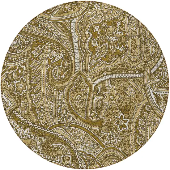 8' Brown Tan And Beige Round Paisley Washable Indoor Outdoor Area Rug Photo 5