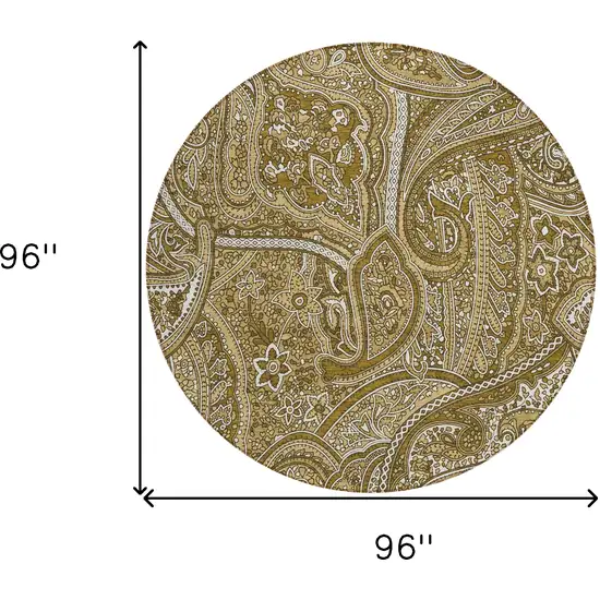 8' Brown Tan And Beige Round Paisley Washable Indoor Outdoor Area Rug Photo 3