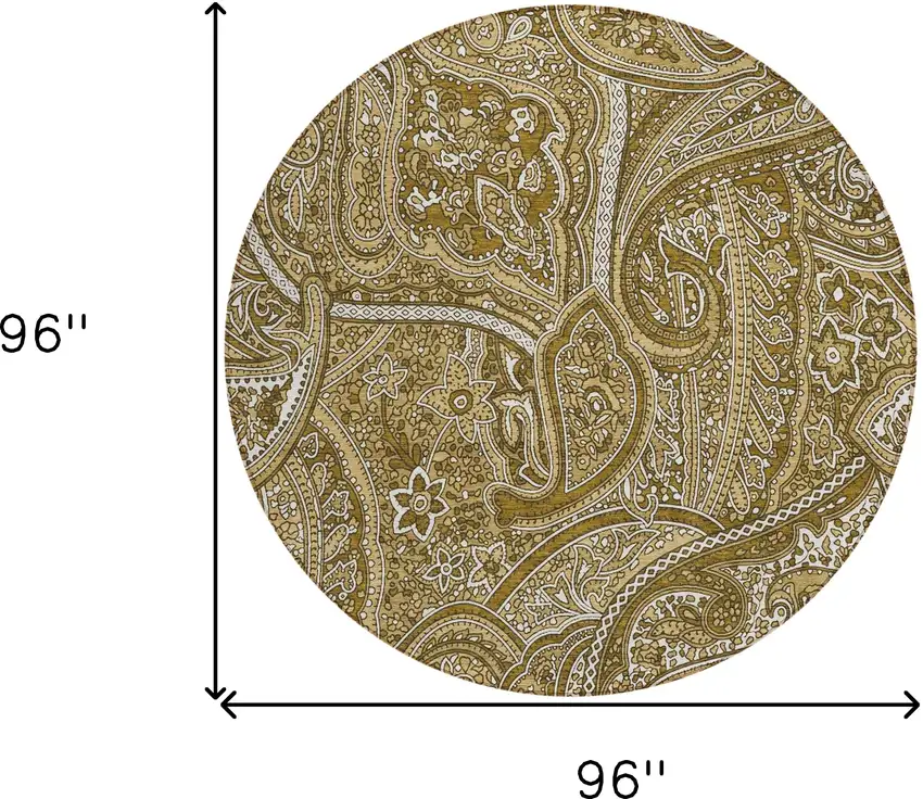 8' Brown Tan And Beige Round Paisley Washable Indoor Outdoor Area Rug Photo 3