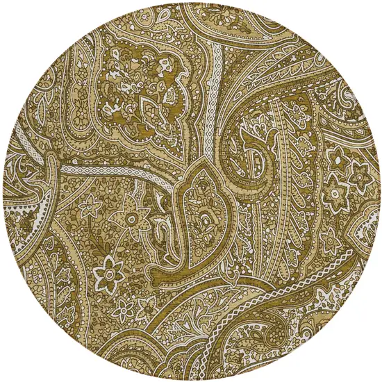 8' Brown Tan And Beige Round Paisley Washable Indoor Outdoor Area Rug Photo 2