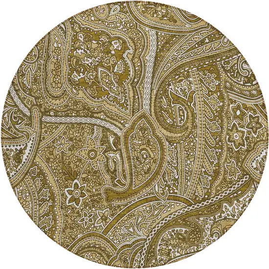 8' Brown Tan And Beige Round Paisley Washable Indoor Outdoor Area Rug Photo 2