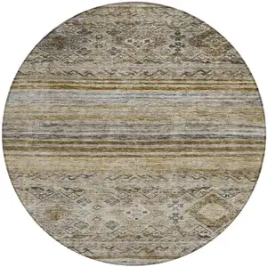 Photo of 8' Brown Tan And Black Round Floral Washable Indoor Outdoor Area Rug