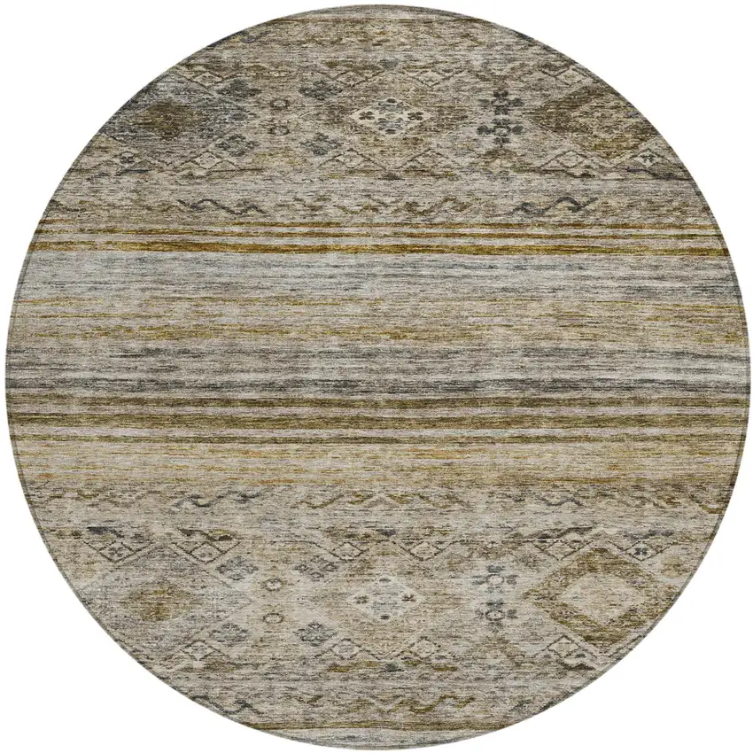 8' Brown Tan And Black Round Floral Washable Indoor Outdoor Area Rug Photo 2