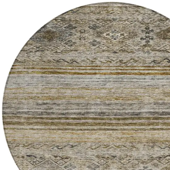 8' Brown Tan And Black Round Floral Washable Indoor Outdoor Area Rug Photo 4