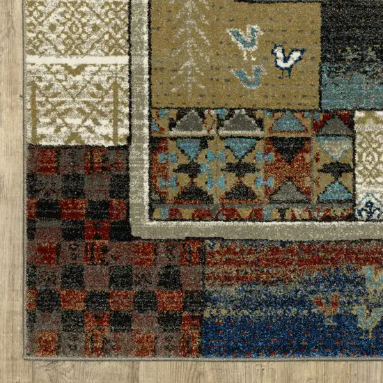 8' Brown Tan And Dark Blue Patchwork Runner Rug Photo 9