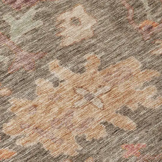 8' Brown Tan And Terra Cotta Round Floral Washable Indoor Outdoor Area Rug Photo 9