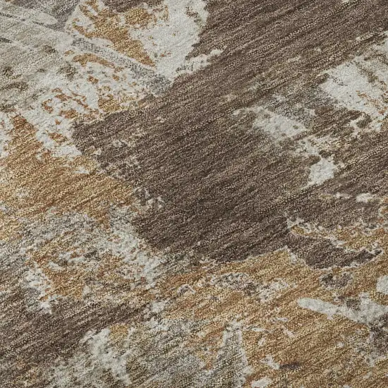 8' Brown Taupe And Beige Floral Washable Round Rug With UV Protection Photo 9