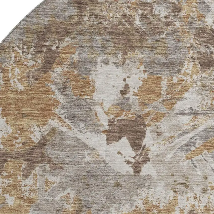 8' Brown Taupe And Beige Floral Washable Round Rug With UV Protection Photo 3