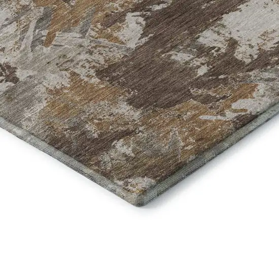 8' Brown Taupe And Beige Floral Washable Round Rug With UV Protection Photo 7