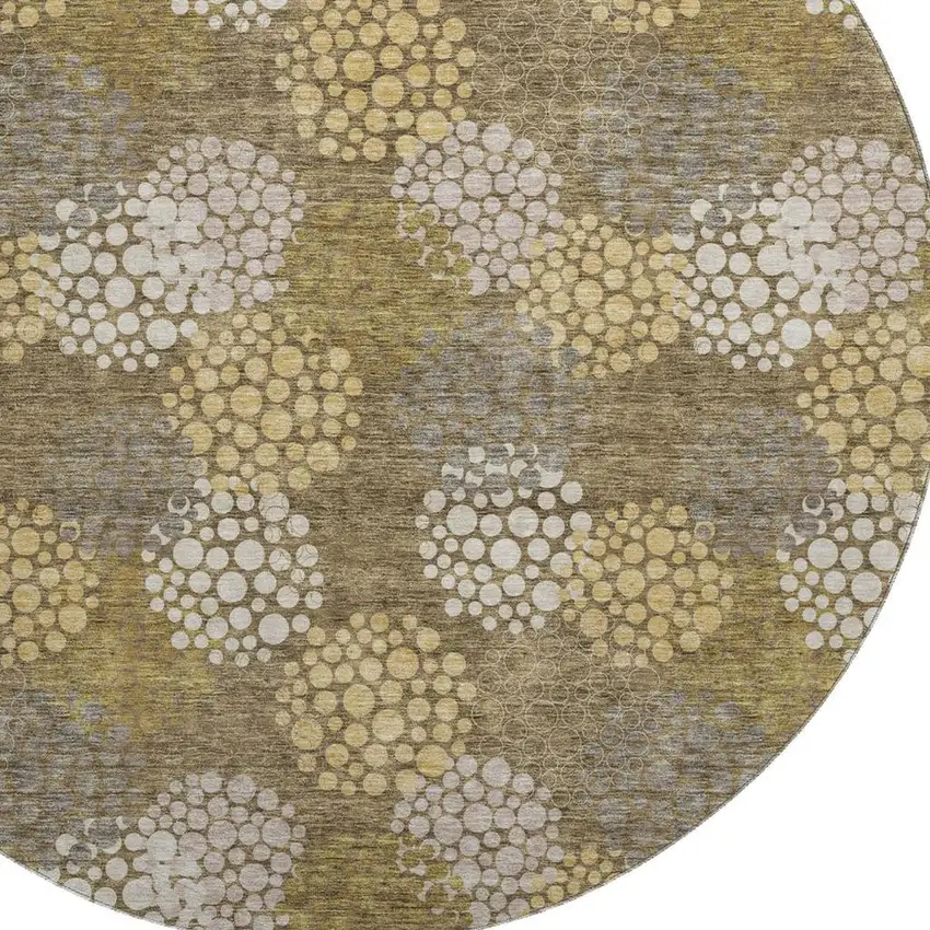 8' Brown Taupe And Beige Polka Dot Washable Round Rug With UV Protection Photo 3