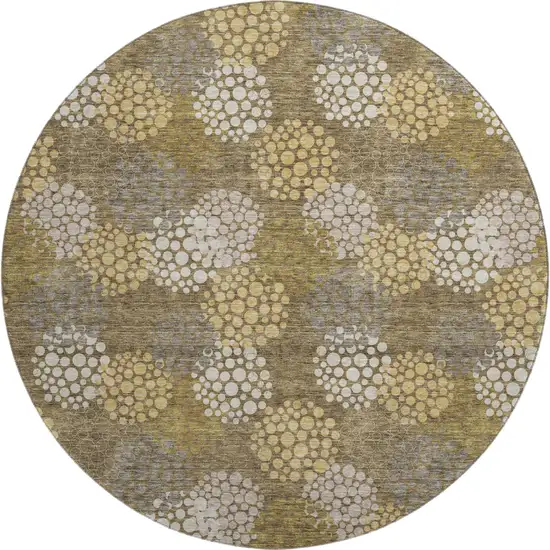 8' Brown Taupe And Beige Polka Dot Washable Round Rug With UV Protection Photo 1