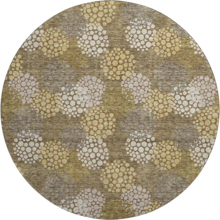 8' Brown Taupe And Beige Polka Dot Washable Round Rug With UV Protection Photo 1