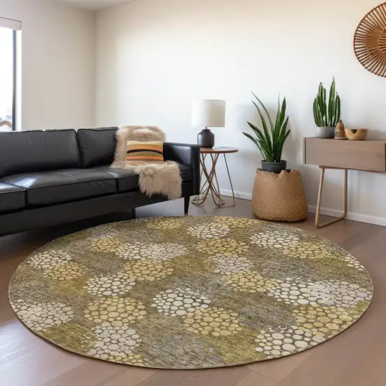8' Brown Taupe And Beige Polka Dot Washable Round Rug With UV Protection Photo 5