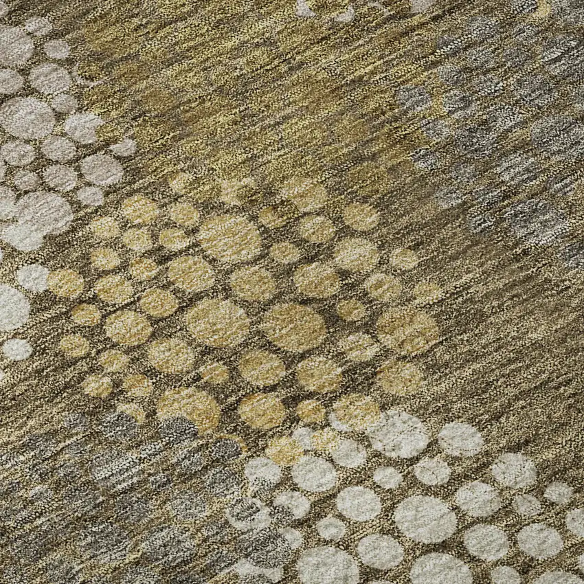 8' Brown Taupe And Beige Polka Dot Washable Round Rug With UV Protection Photo 9