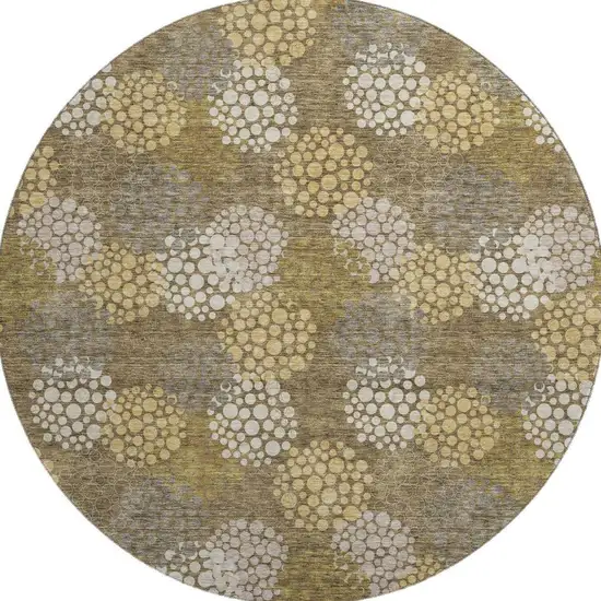 8' Brown Taupe And Beige Polka Dot Washable Round Rug With UV Protection Photo 4