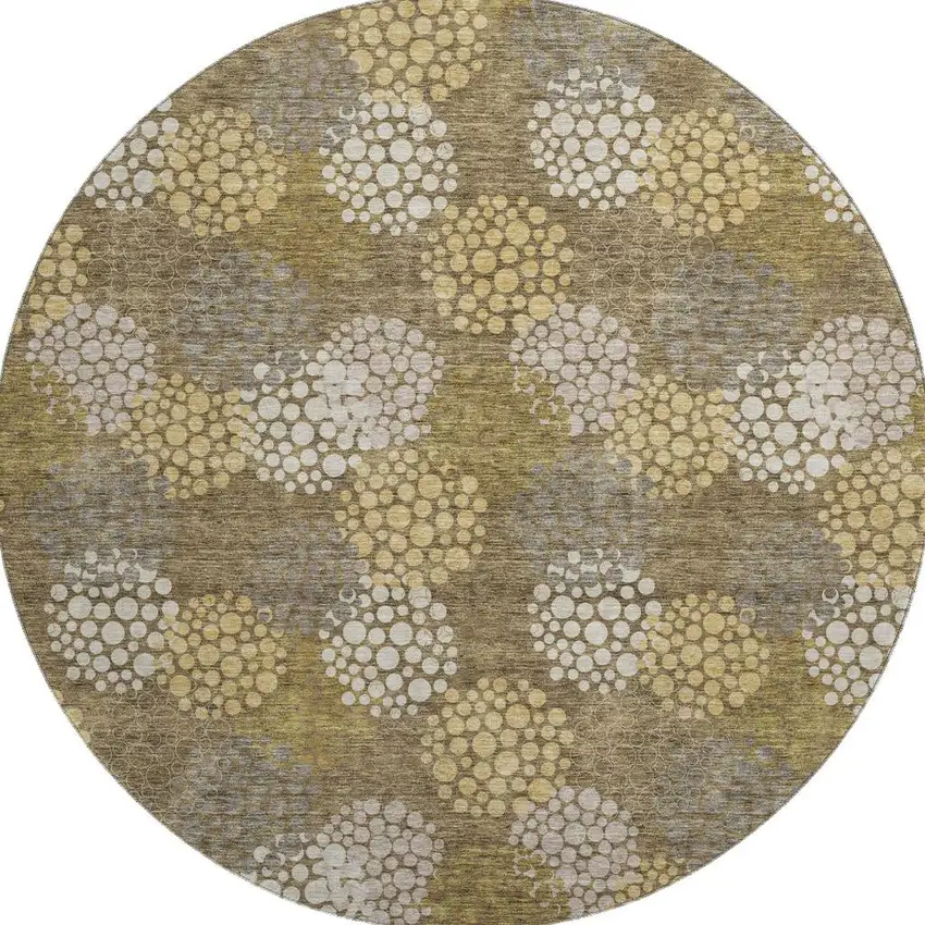 8' Brown Taupe And Beige Polka Dot Washable Round Rug With UV Protection Photo 4