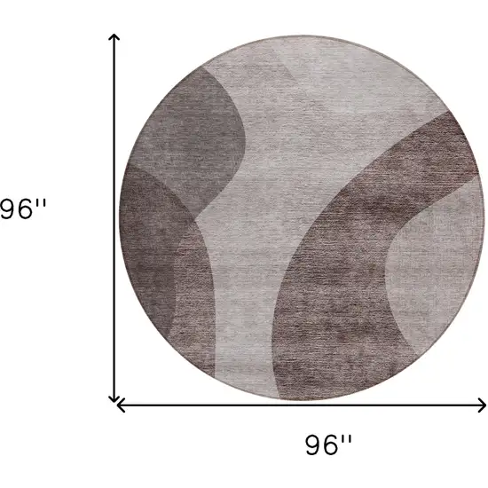 8' Brown Taupe And Beige Round Abstract Washable Indoor Outdoor Area Rug Photo 3