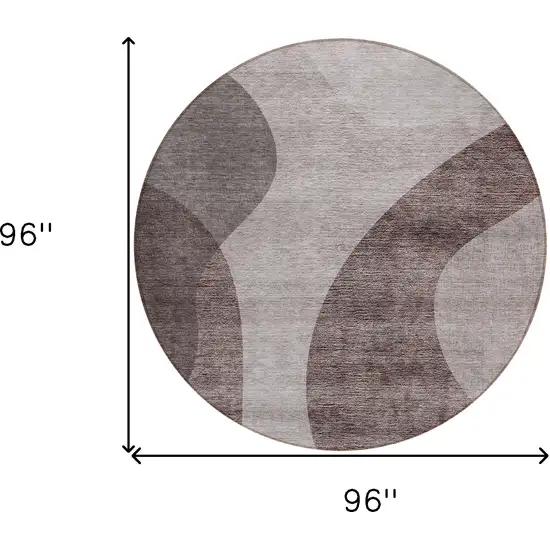 8' Brown Taupe And Beige Round Abstract Washable Indoor Outdoor Area Rug Photo 3
