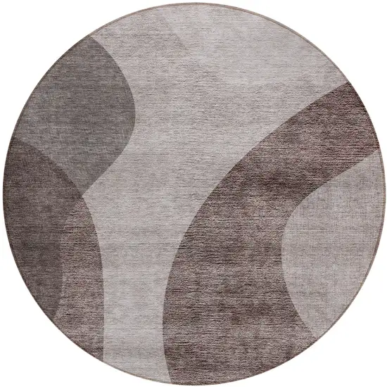 8' Brown Taupe And Beige Round Abstract Washable Indoor Outdoor Area Rug Photo 2