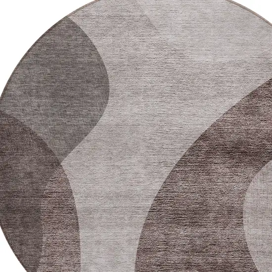 8' Brown Taupe And Beige Round Abstract Washable Indoor Outdoor Area Rug Photo 4