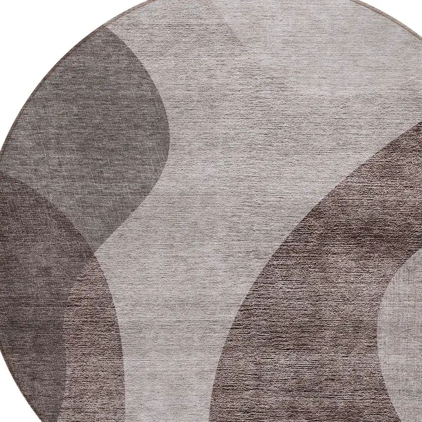 8' Brown Taupe And Beige Round Abstract Washable Indoor Outdoor Area Rug Photo 4